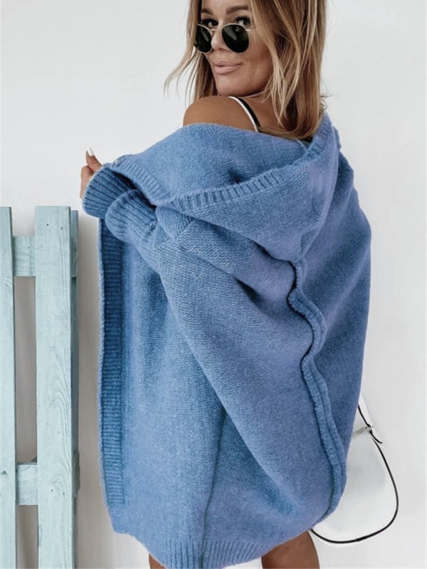 New hooded sweater with hood collar, commuter bat shape, soft and loose back splicing sweater - THE QUEEN RUNWAY
