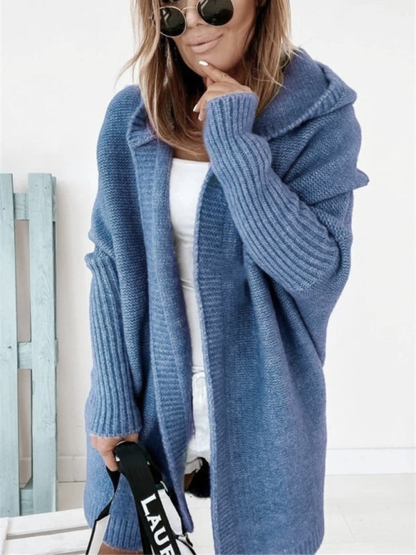 New hooded sweater with hood collar, commuter bat shape, soft and loose back splicing sweater - THE QUEEN RUNWAY