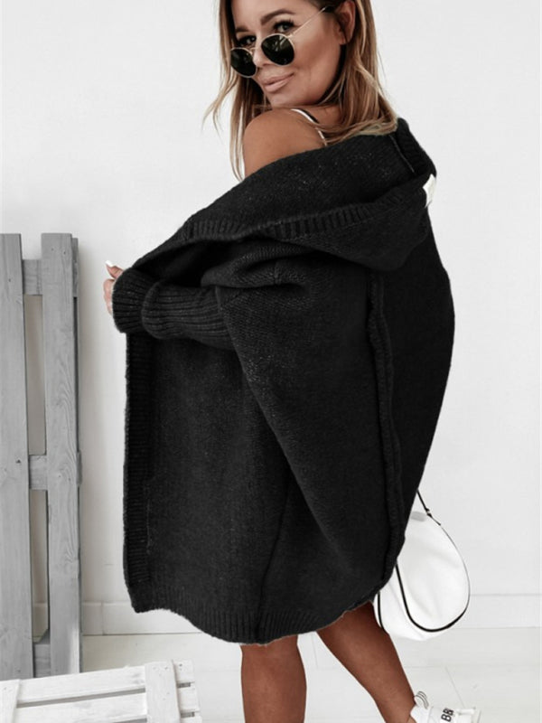 New hooded sweater with hood collar, commuter bat shape, soft and loose back splicing sweater - THE QUEEN RUNWAY