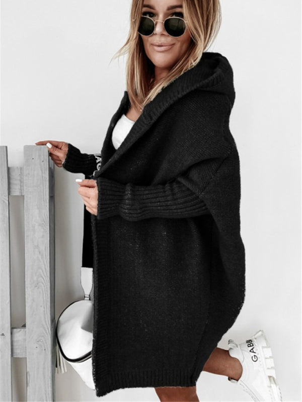 New hooded sweater with hood collar, commuter bat shape, soft and loose back splicing sweater - THE QUEEN RUNWAY