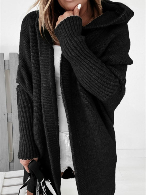 New hooded sweater with hood collar, commuter bat shape, soft and loose back splicing sweater - THE QUEEN RUNWAY