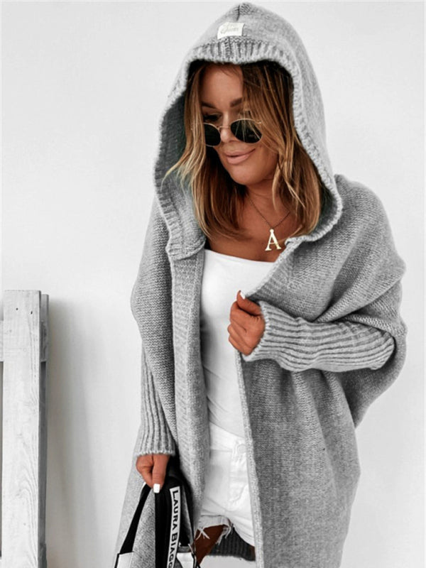 New hooded sweater with hood collar, commuter bat shape, soft and loose back splicing sweater - THE QUEEN RUNWAY