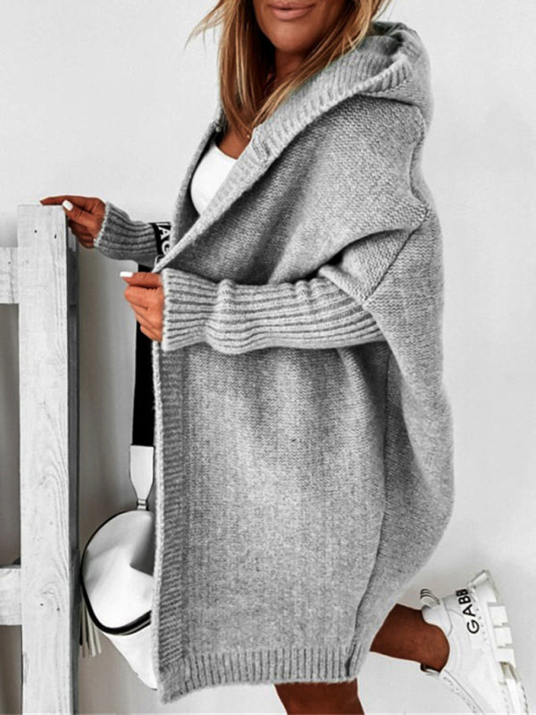New hooded sweater with hood collar, commuter bat shape, soft and loose back splicing sweater - THE QUEEN RUNWAY