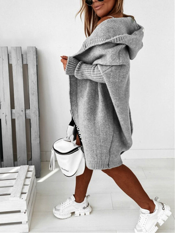 New hooded sweater with hood collar, commuter bat shape, soft and loose back splicing sweater - THE QUEEN RUNWAY