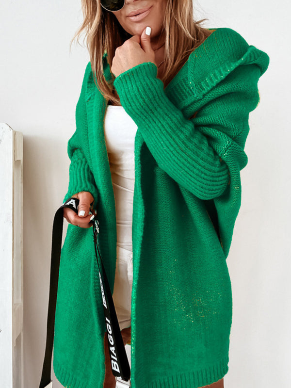 New hooded sweater with hood collar, commuter bat shape, soft and loose back splicing sweater - THE QUEEN RUNWAY