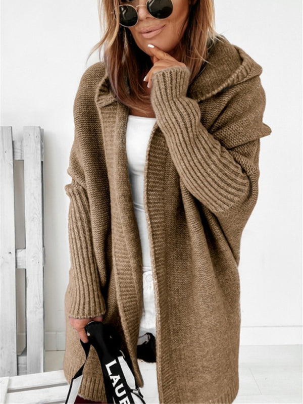 New hooded sweater with hood collar, commuter bat shape, soft and loose back splicing sweater - THE QUEEN RUNWAY