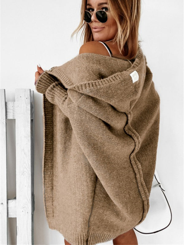 New hooded sweater with hood collar, commuter bat shape, soft and loose back splicing sweater - THE QUEEN RUNWAY