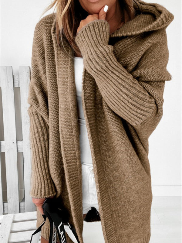 New hooded sweater with hood collar, commuter bat shape, soft and loose back splicing sweater - THE QUEEN RUNWAY