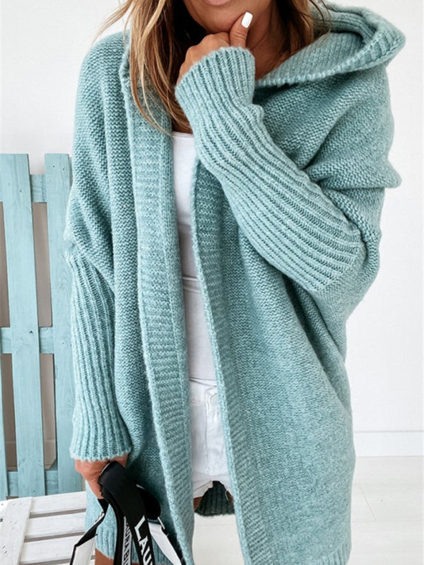 New hooded sweater with hood collar, commuter bat shape, soft and loose back splicing sweater - THE QUEEN RUNWAY