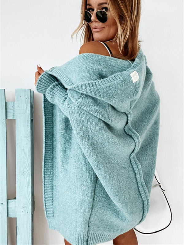 New hooded sweater with hood collar, commuter bat shape, soft and loose back splicing sweater - THE QUEEN RUNWAY