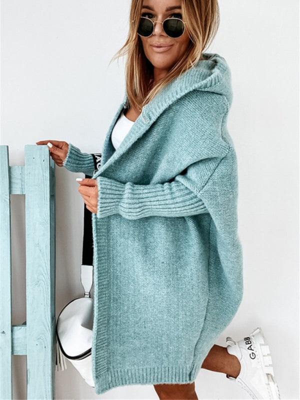 New hooded sweater with hood collar, commuter bat shape, soft and loose back splicing sweater - THE QUEEN RUNWAY