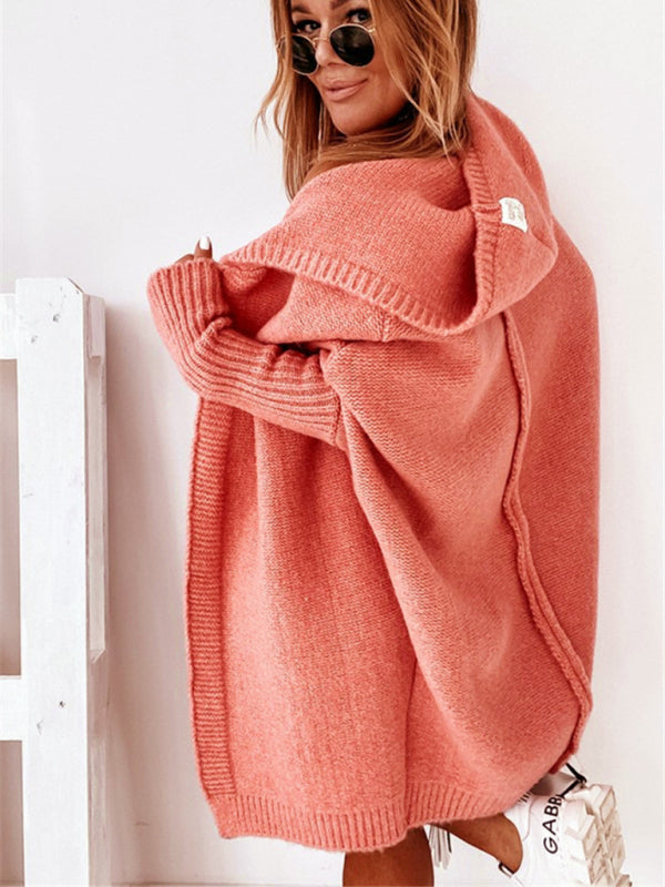 New hooded sweater with hood collar, commuter bat shape, soft and loose back splicing sweater - THE QUEEN RUNWAY