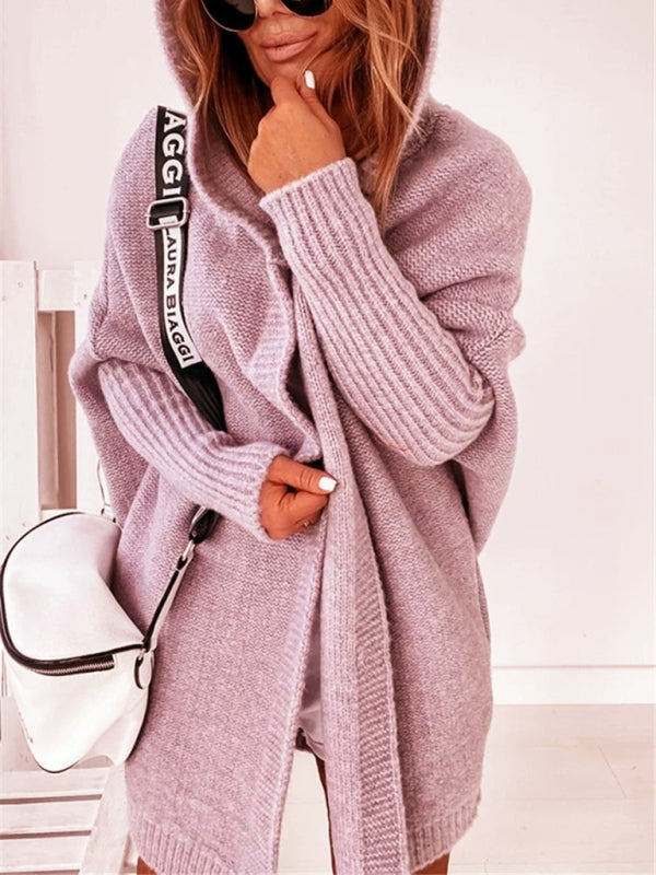 New hooded sweater with hood collar, commuter bat shape, soft and loose back splicing sweater - THE QUEEN RUNWAY