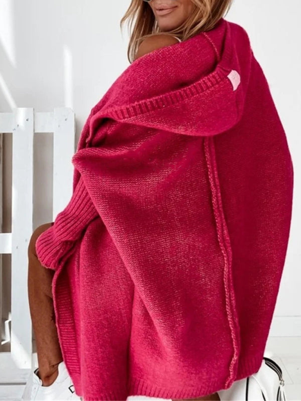 New hooded sweater with hood collar, commuter bat shape, soft and loose back splicing sweater - THE QUEEN RUNWAY