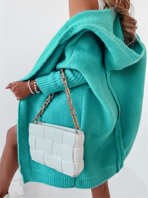 New hooded sweater with hood collar, commuter bat shape, soft and loose back splicing sweater - THE QUEEN RUNWAY