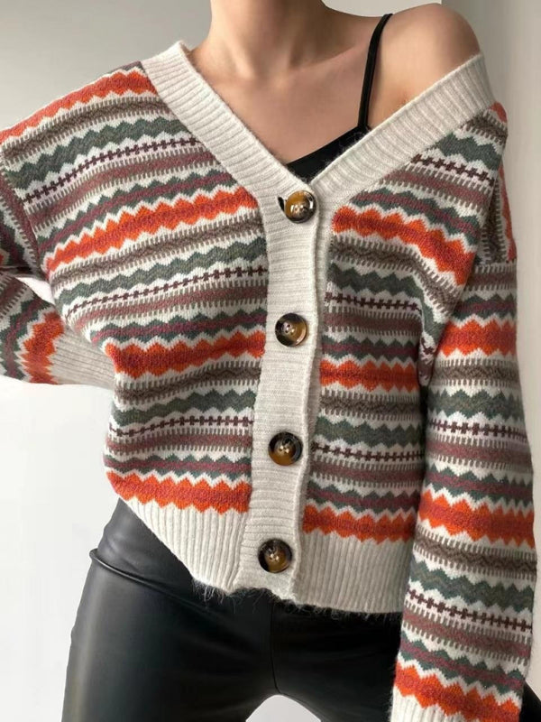 New Fashionable Contrast Color Knitted Sweater Cardigan Jacket Sweater - THE QUEEN RUNWAY