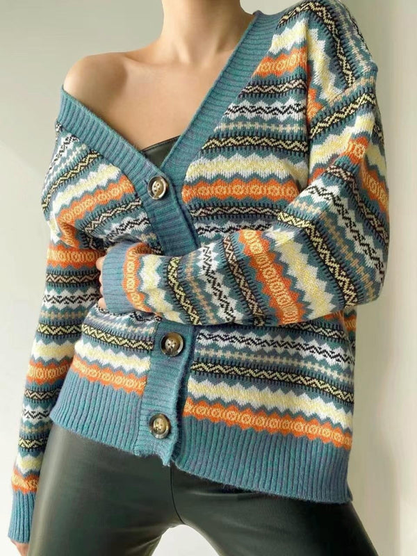 New Fashionable Contrast Color Knitted Sweater Cardigan Jacket Sweater - THE QUEEN RUNWAY