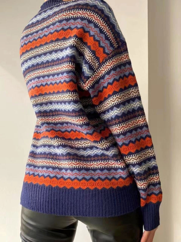 New Fashionable Contrast Color Knitted Sweater Cardigan Jacket Sweater - THE QUEEN RUNWAY