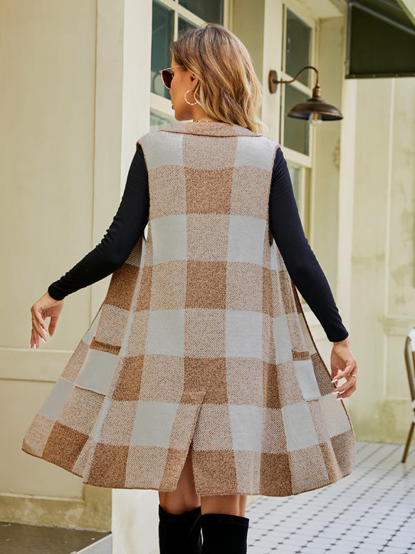 Sleeveless sweater jacket plaid jacquard vest cardigan - THE QUEEN RUNWAY