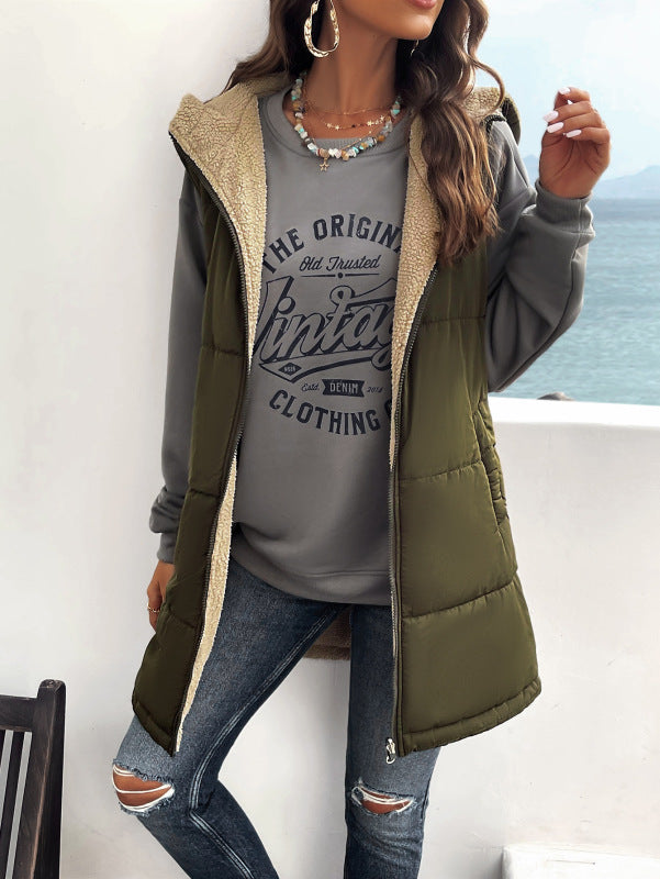 Women's new solid color winter loose commuting mid-length hooded cotton coat - THE QUEEN RUNWAY