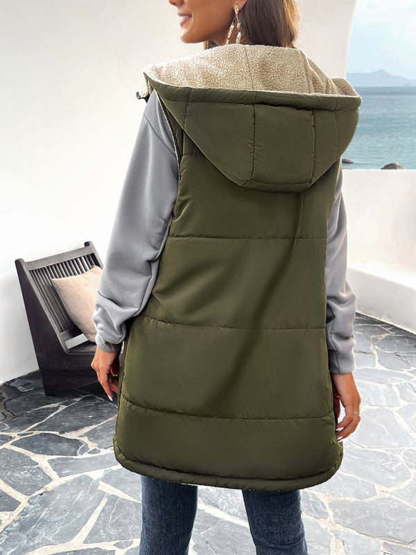 Women's new solid color winter loose commuting mid-length hooded cotton coat - THE QUEEN RUNWAY