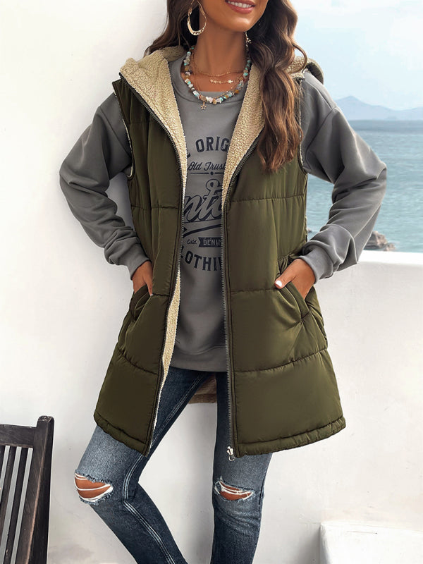 Women's new solid color winter loose commuting mid-length hooded cotton coat - THE QUEEN RUNWAY