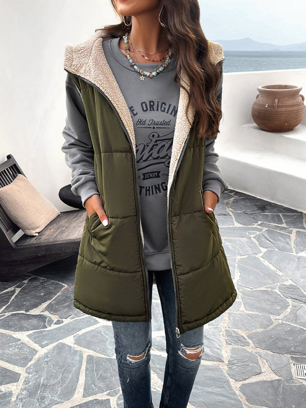 Women's new solid color winter loose commuting mid-length hooded cotton coat - THE QUEEN RUNWAY