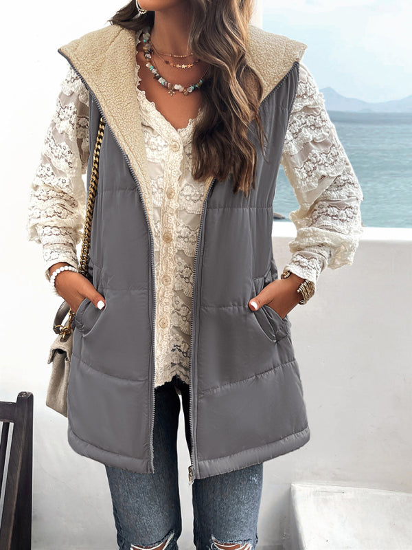 Women's new solid color winter loose commuting mid-length hooded cotton coat - THE QUEEN RUNWAY