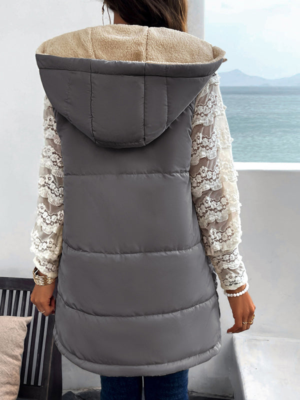 Women's new solid color winter loose commuting mid-length hooded cotton coat - THE QUEEN RUNWAY