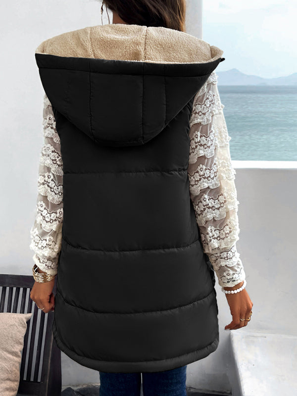 Women's new solid color winter loose commuting mid-length hooded cotton coat - THE QUEEN RUNWAY