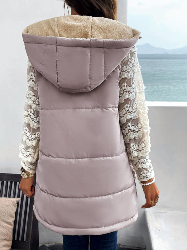 Women's new solid color winter loose commuting mid-length hooded cotton coat - THE QUEEN RUNWAY