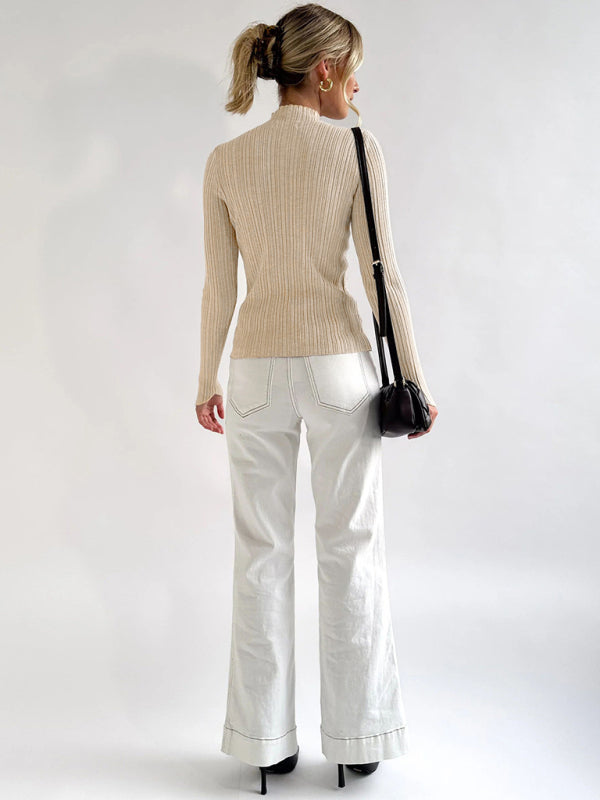 Elegant long-sleeved half turtleneck knitted top - THE QUEEN RUNWAY