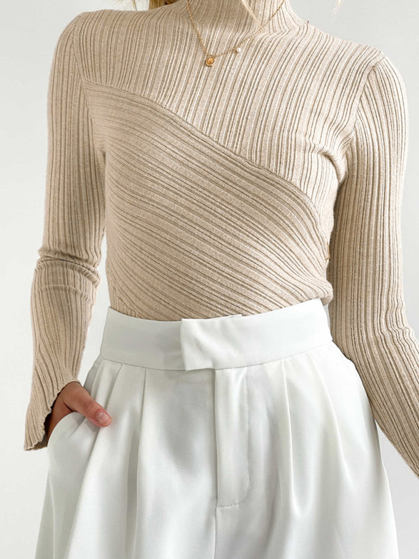 Elegant long-sleeved half turtleneck knitted top - THE QUEEN RUNWAY