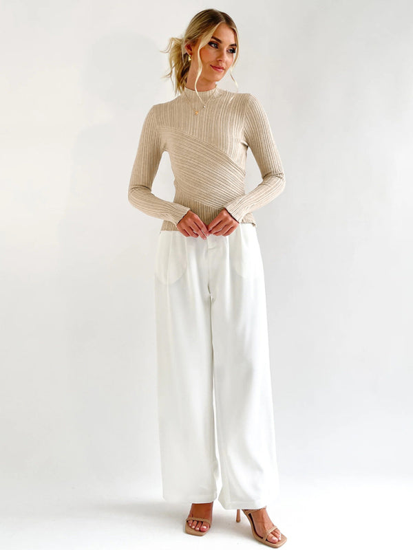 Elegant long-sleeved half turtleneck knitted top - THE QUEEN RUNWAY