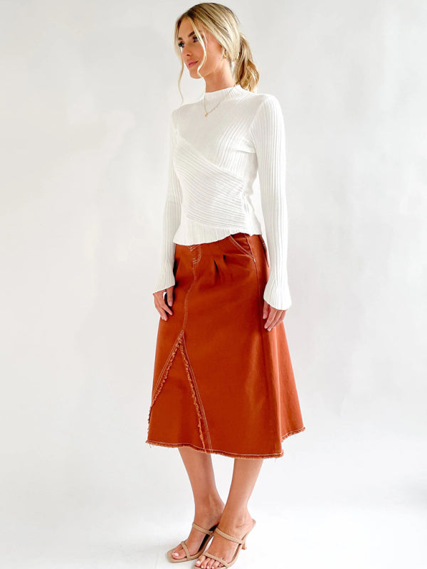 Elegant long-sleeved half turtleneck knitted top - THE QUEEN RUNWAY