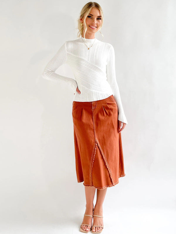 Elegant long-sleeved half turtleneck knitted top - THE QUEEN RUNWAY