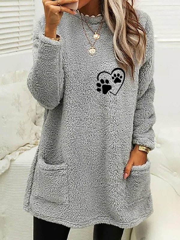 Women's new loose long-sleeved love foot print round neck sweatshirt - THE QUEEN RUNWAY