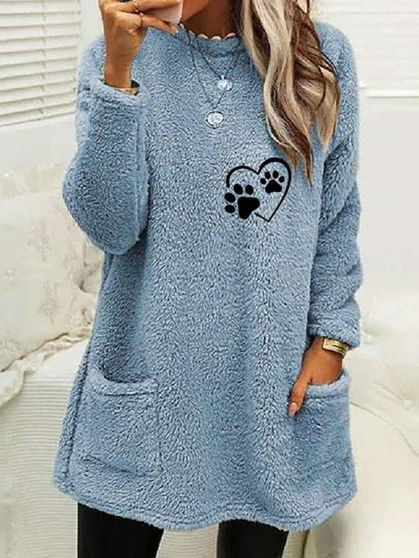 Women's new loose long-sleeved love foot print round neck sweatshirt - THE QUEEN RUNWAY