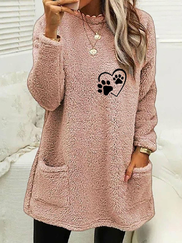 Women's new loose long-sleeved love foot print round neck sweatshirt - THE QUEEN RUNWAY