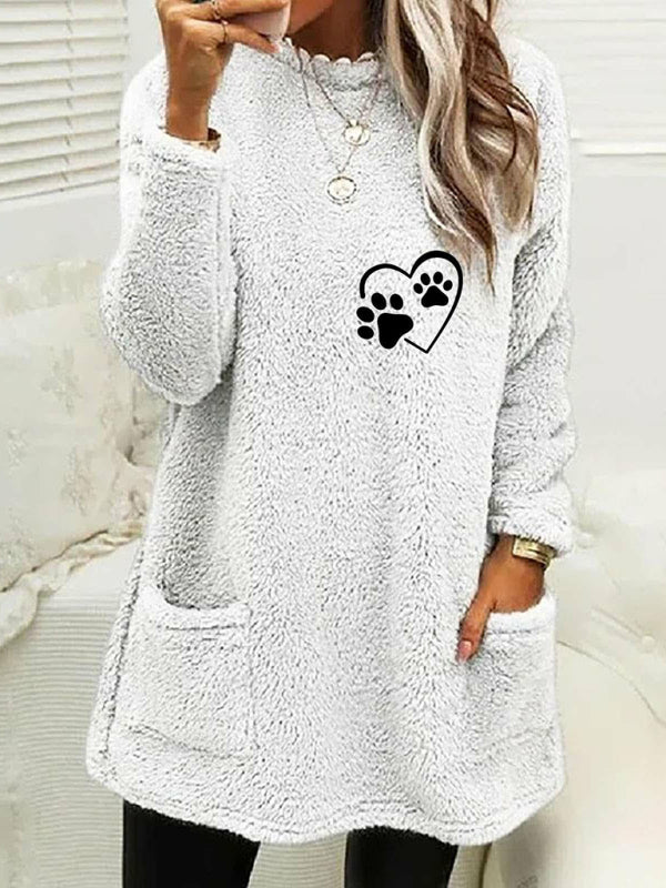 Women's new loose long-sleeved love foot print round neck sweatshirt - THE QUEEN RUNWAY