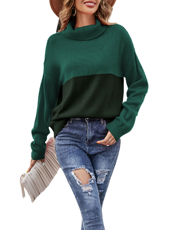 Women's new trendy contrasting color turtleneck pullover sweater - THE QUEEN RUNWAY