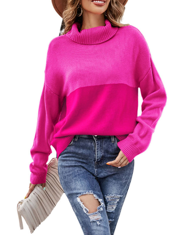 Women's new trendy contrasting color turtleneck pullover sweater - THE QUEEN RUNWAY