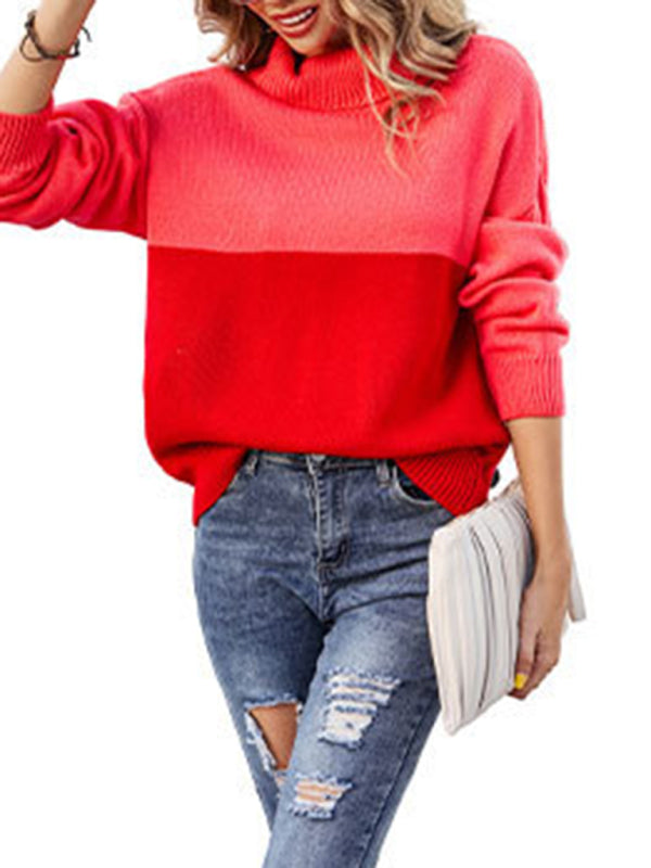 Women's new trendy contrasting color turtleneck pullover sweater - THE QUEEN RUNWAY