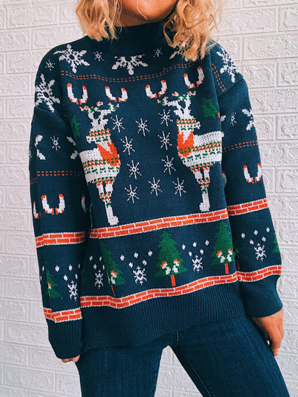 Women's Christmas Themed Elk Snowflake Christmas Tree Knit Sweater Sweater - THE QUEEN RUNWAY