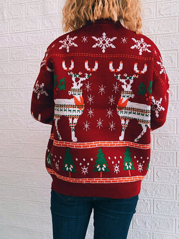 Women's Christmas Themed Elk Snowflake Christmas Tree Knit Sweater Sweater - THE QUEEN RUNWAY