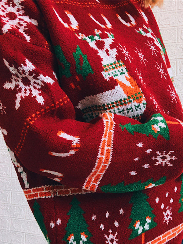 Women's Christmas Themed Elk Snowflake Christmas Tree Knit Sweater Sweater - THE QUEEN RUNWAY