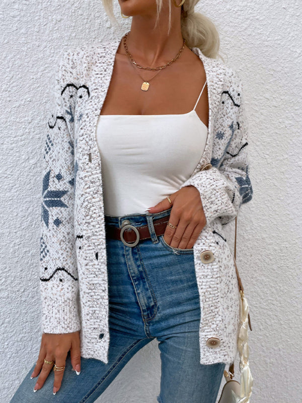Women's Knit Single Breasted Christmas Fawn Cardigan Sweater - THE QUEEN RUNWAY