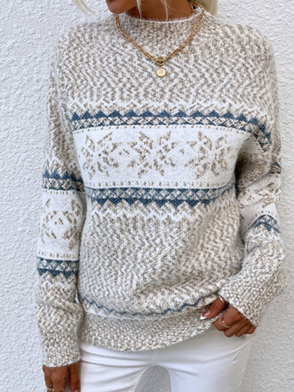 Women's Knitted Half Turtleneck Snowflake Christmas Sweater - THE QUEEN RUNWAY