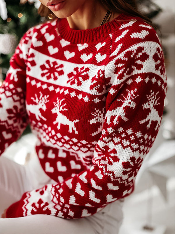 Women's Christmas Elk Long Sleeve Knit Sweater - THE QUEEN RUNWAY
