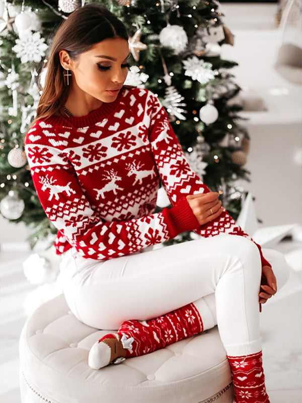 Women's Christmas Elk Long Sleeve Knit Sweater - THE QUEEN RUNWAY